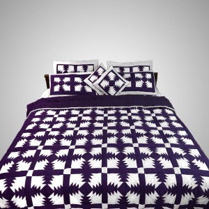 Pure Cotton Purple & White Handmade Sindhi Tukri Ralli / Rally / Appliqued Bedset RBS-60